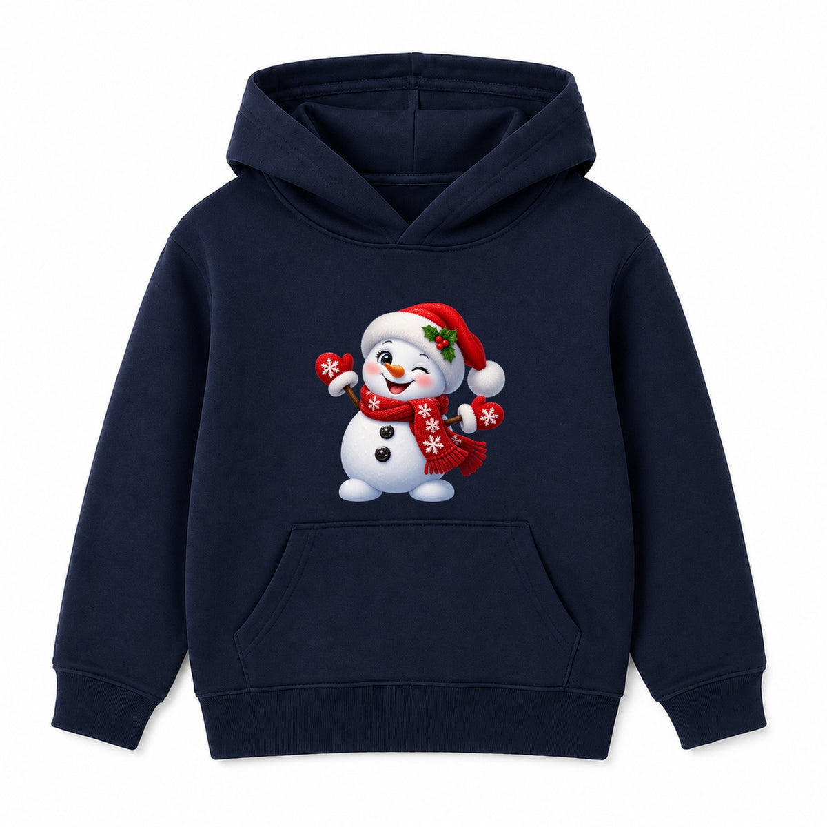 Winking Snowman kids Christmas hoodie - Navy