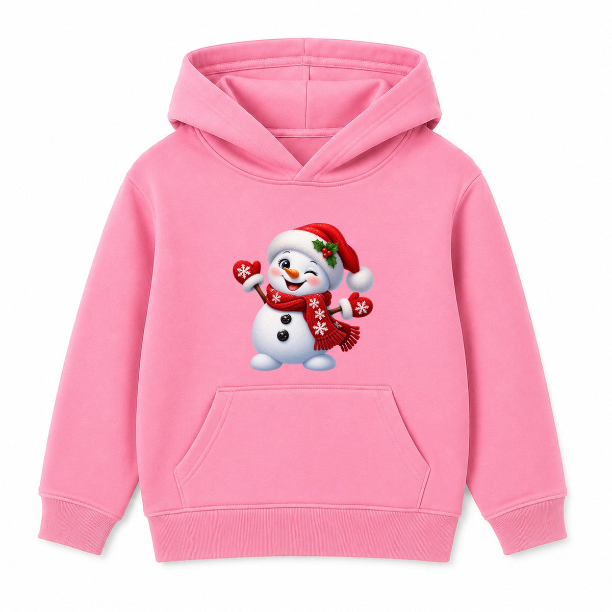 Winking Snowman kids Christmas hoodie - Pink