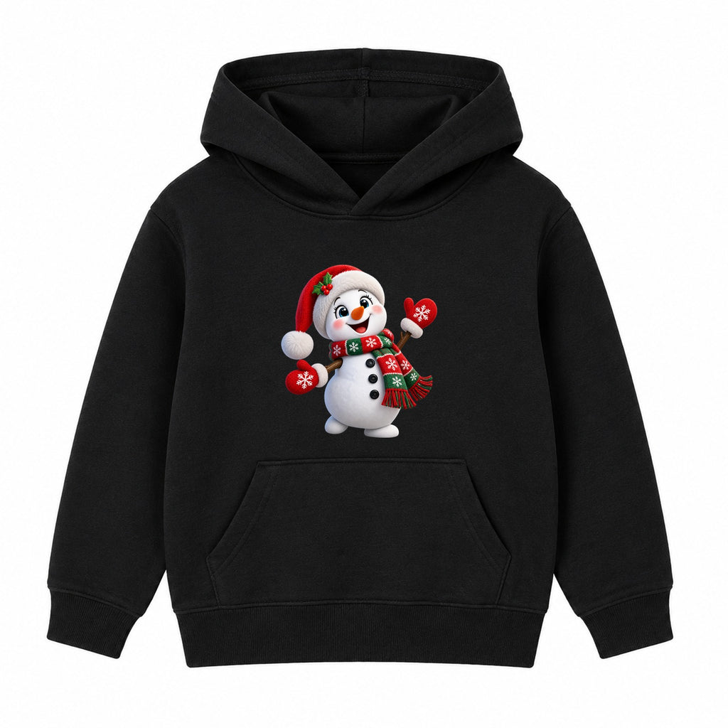 Waving Snowman kids Christmas hoodie - Black