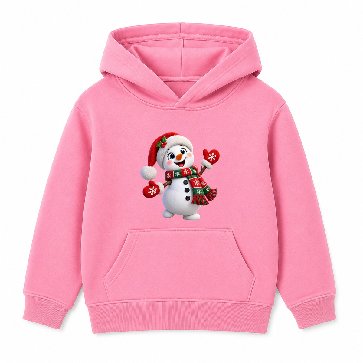 Waving Snowman kids Christmas hoodie - Pink