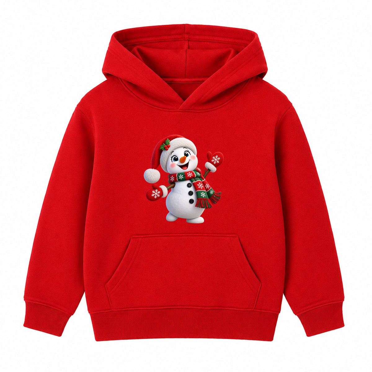 Waving Snowman kids Christmas hoodie - Red
