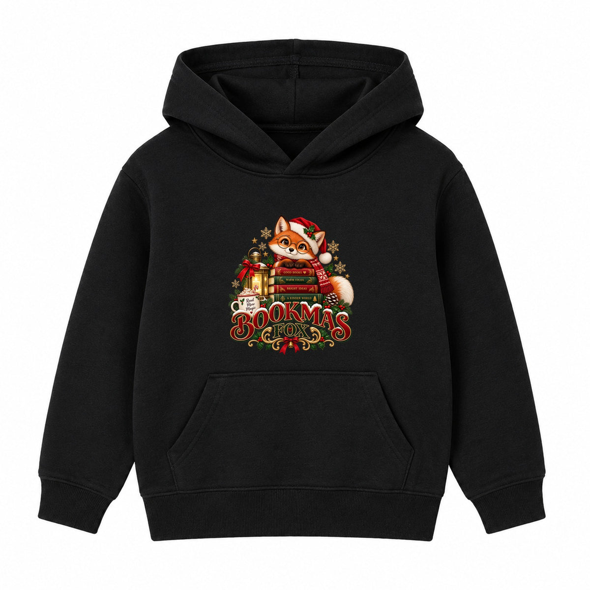 Bookmas Fox kids Christmas hoodie - Black