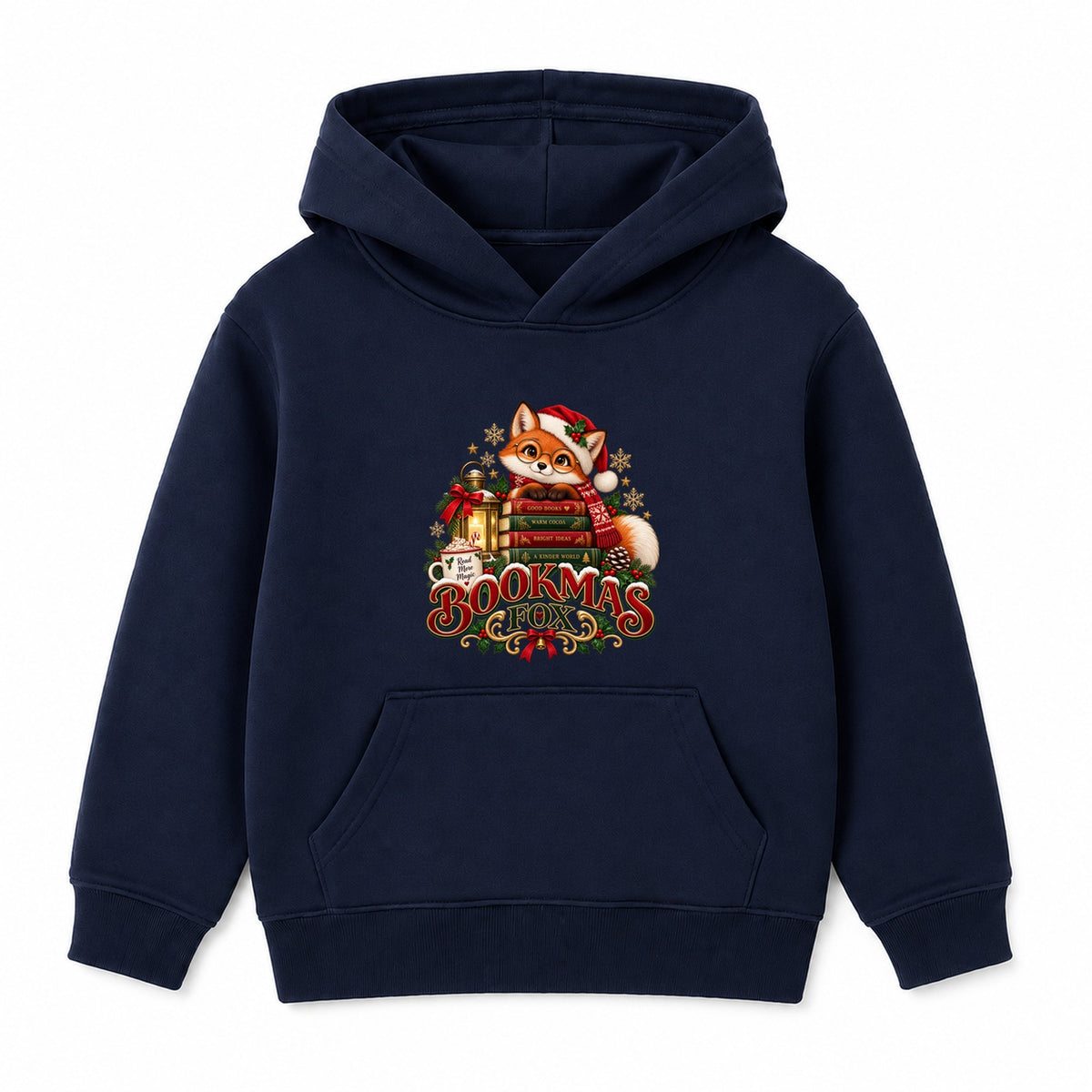 Bookmas Fox kids Christmas hoodie - Navy