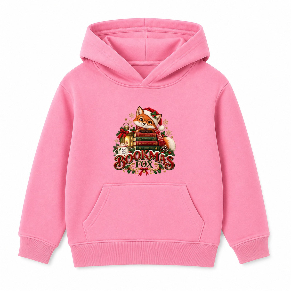 Bookmas Fox kids Christmas hoodie - Pink