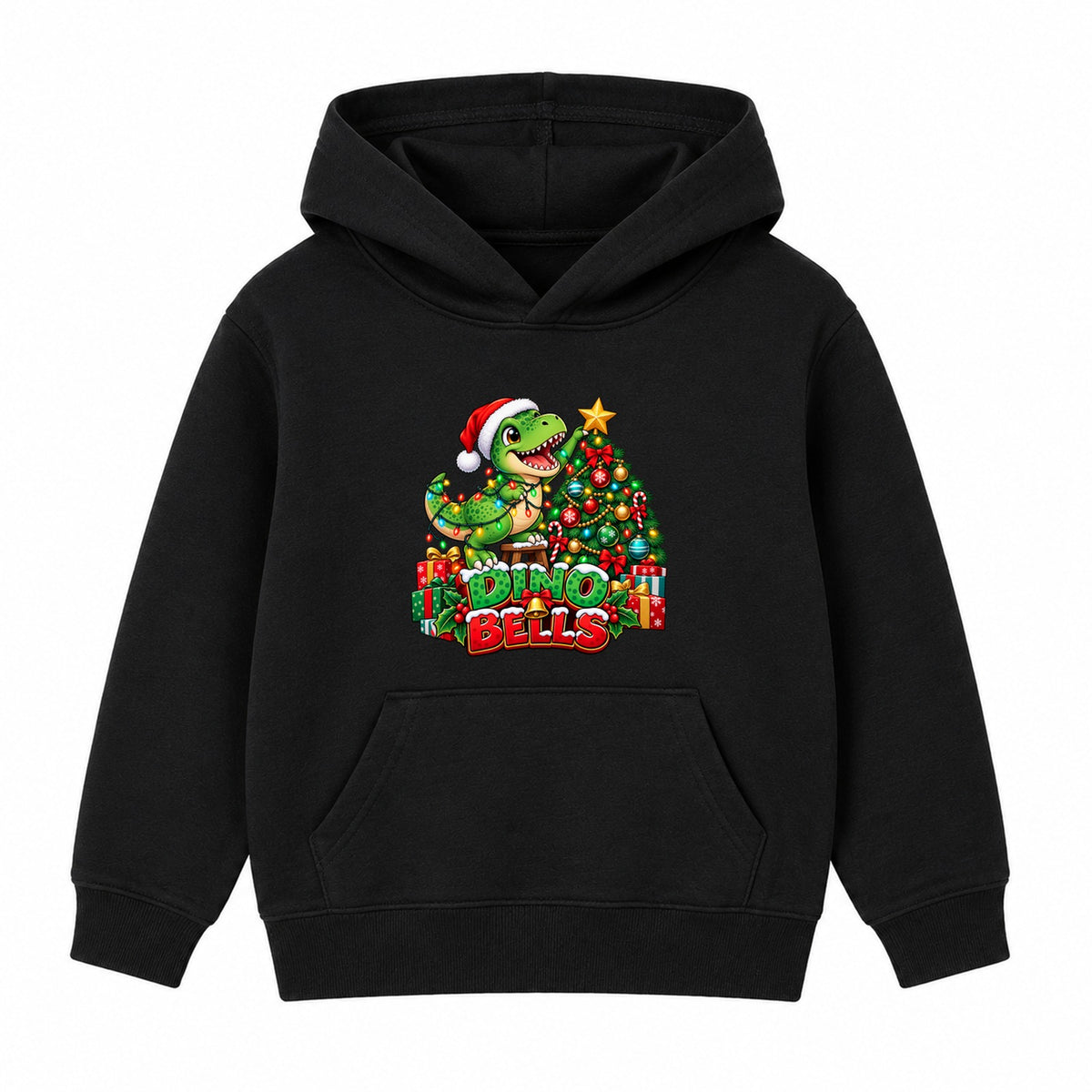 Dino Bells kids Christmas hoodie - Black
