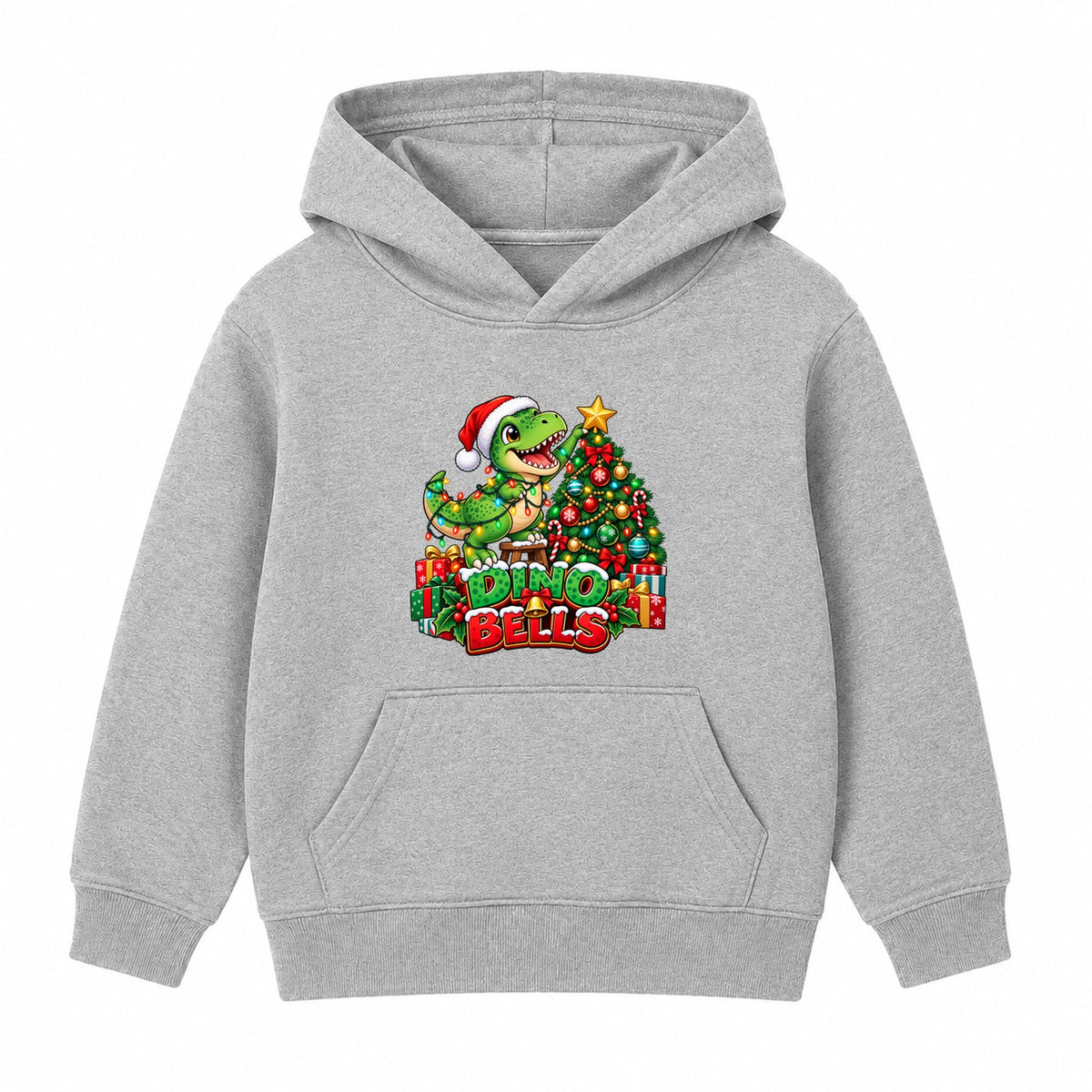 Dino Bells kids Christmas hoodie - Heather Grey