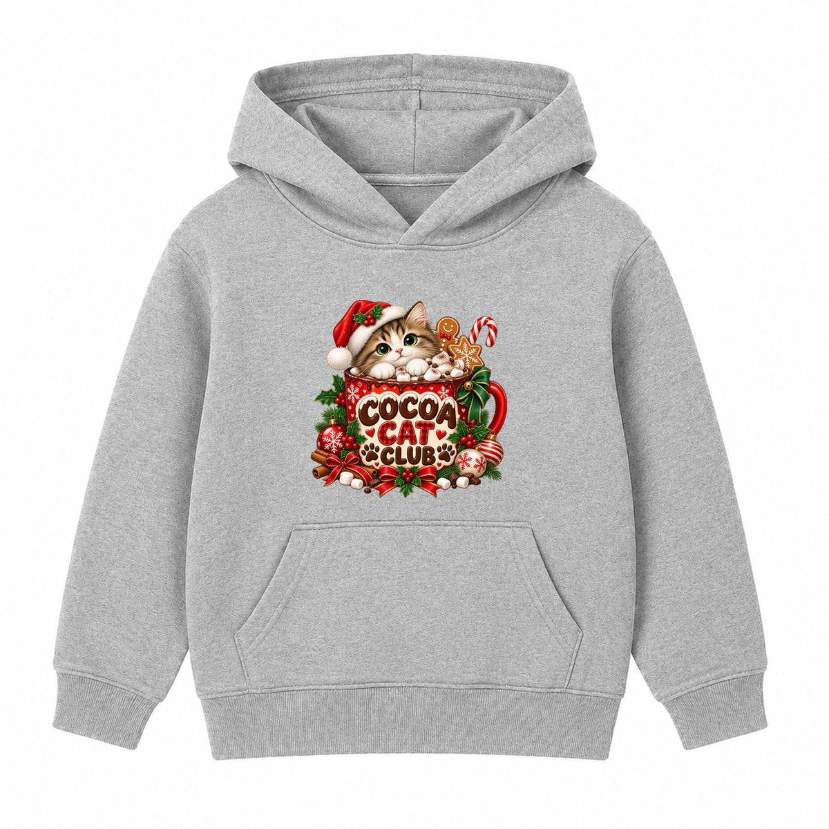 Cocoa Cat Club kids Christmas hoodie - Heather Grey