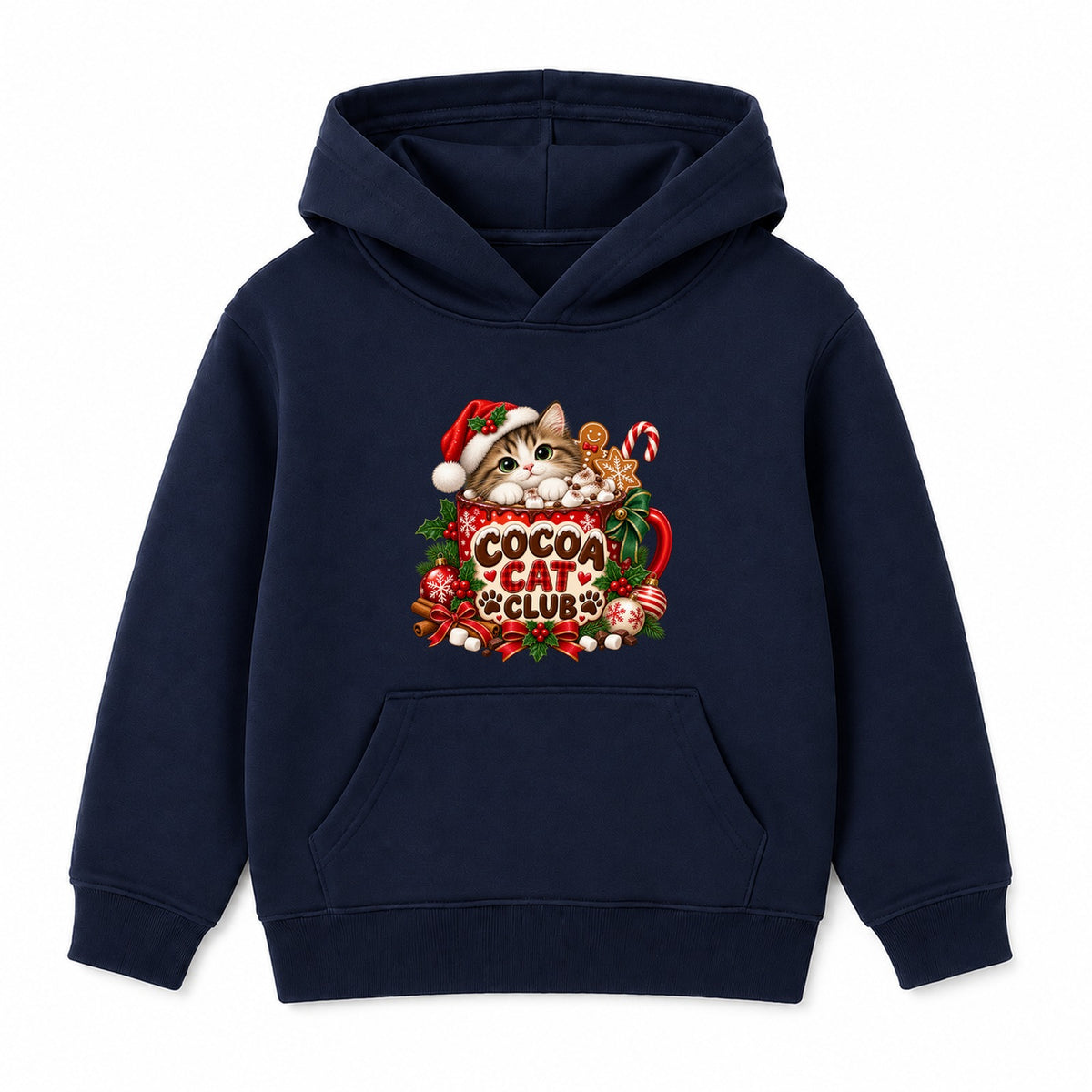 Cocoa Cat Club kids Christmas hoodie - Navy