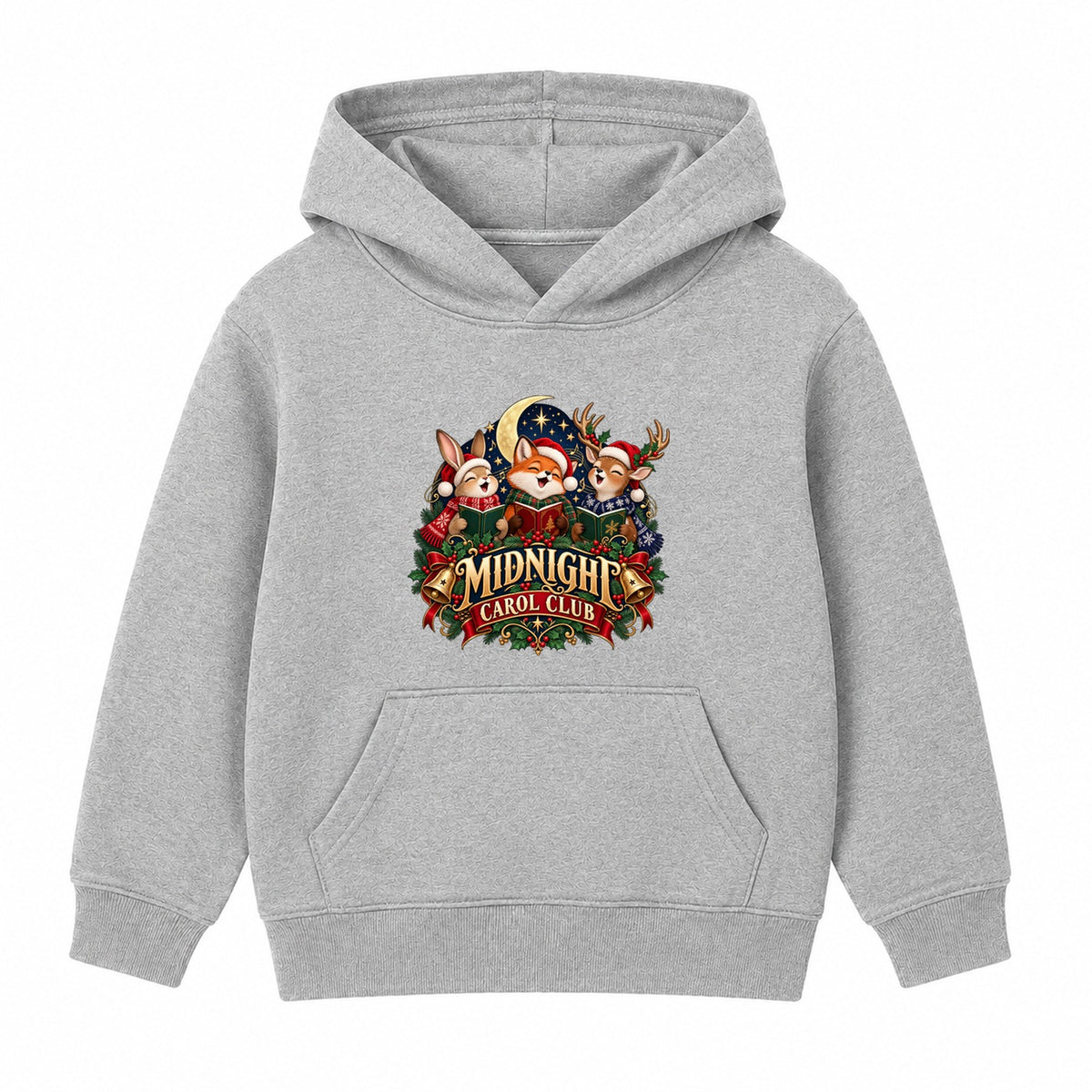 Midnight Carol Club kids Christmas hoodie - Heather Grey