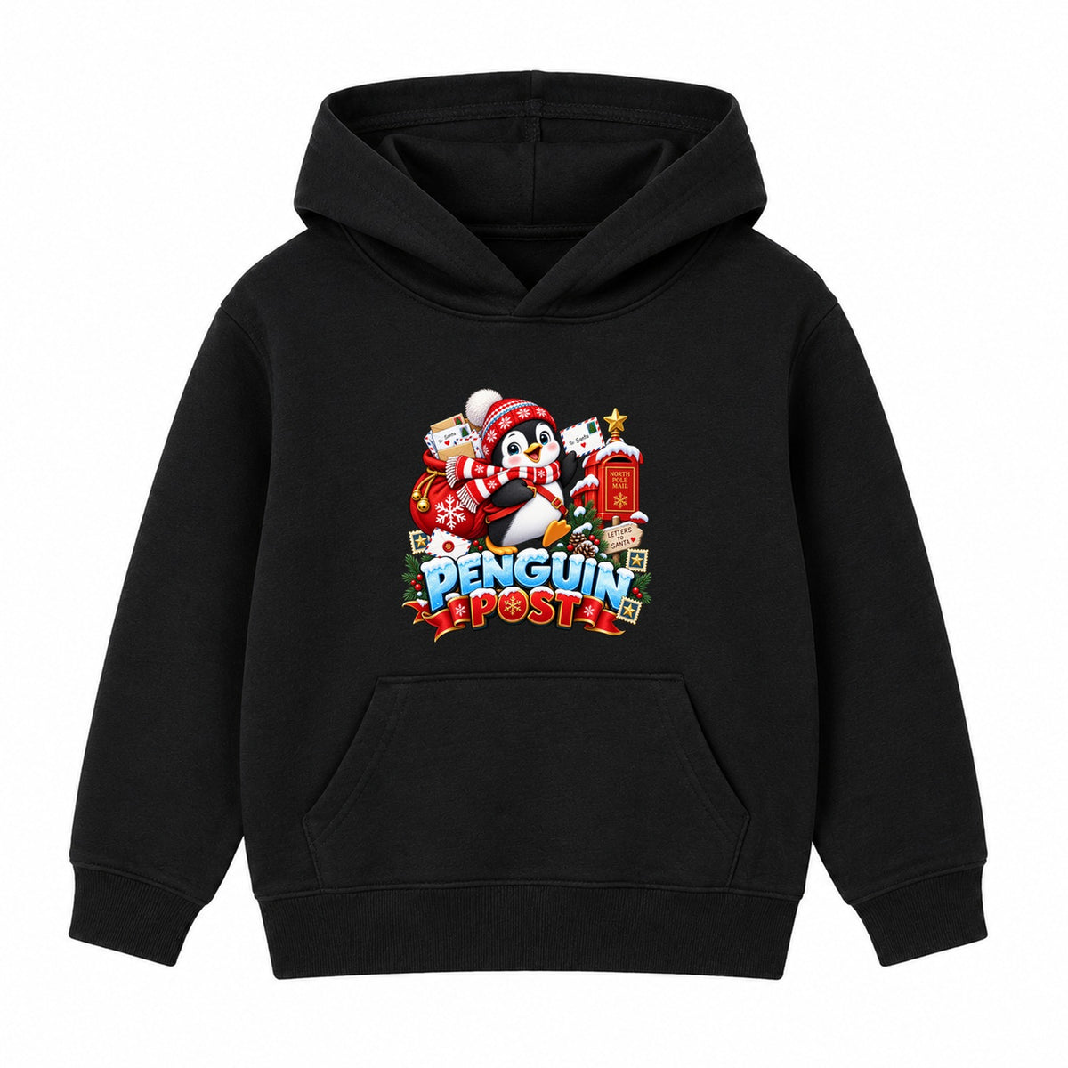 Penguin Post kids Christmas hoodie - Black