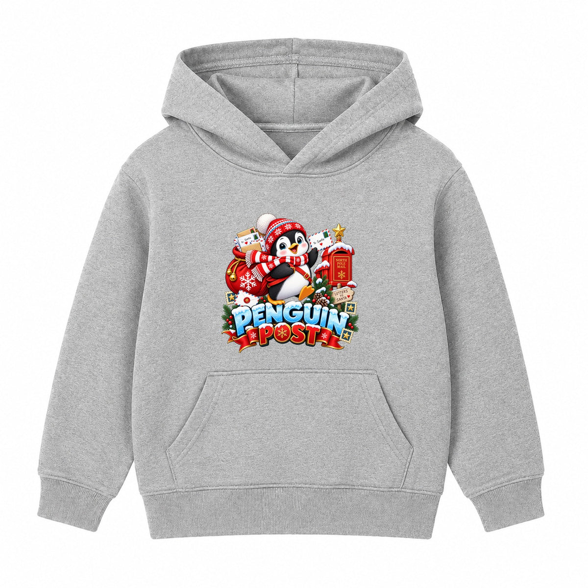 Penguin Post kids Christmas hoodie - Heather Grey