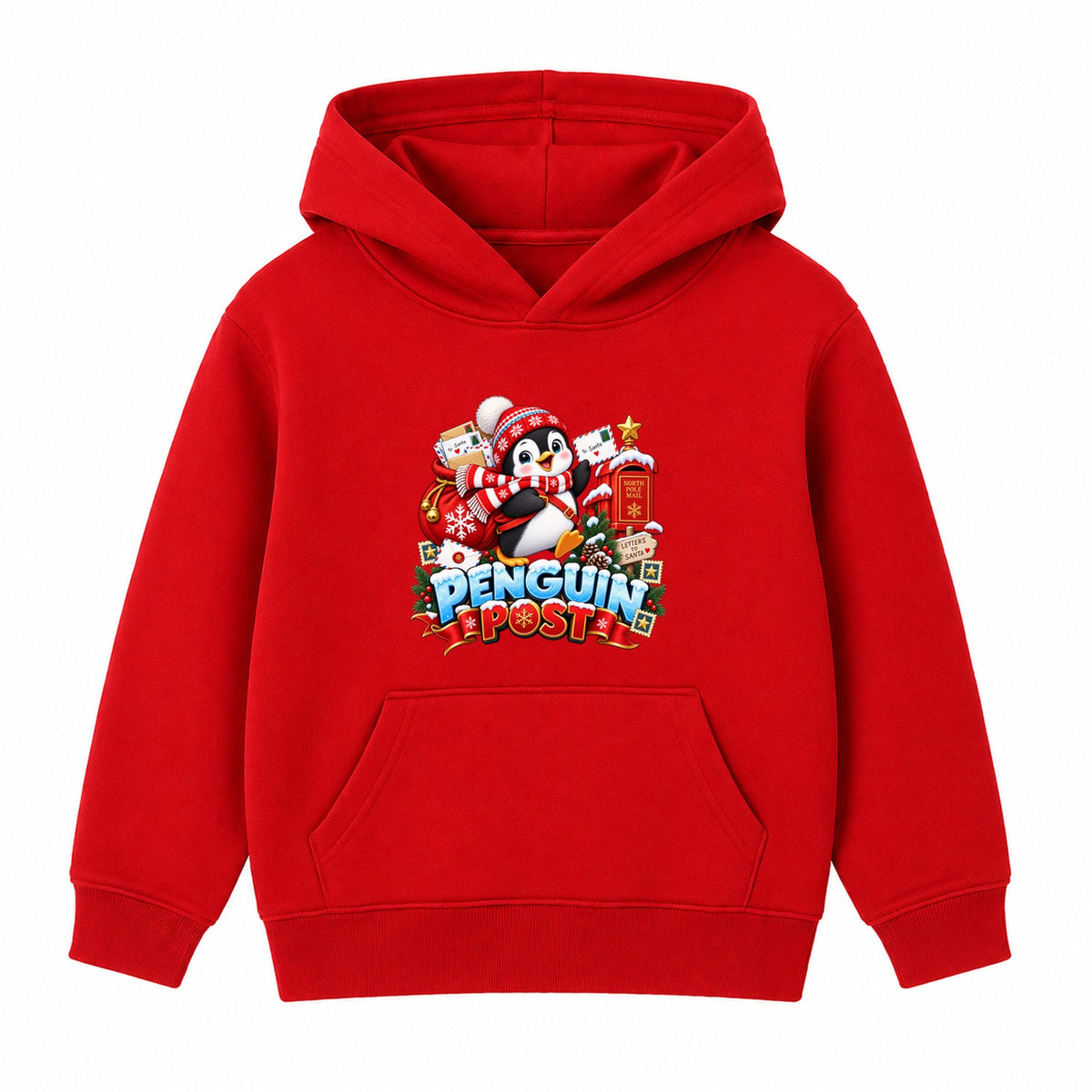 Penguin Post kids Christmas hoodie - Red