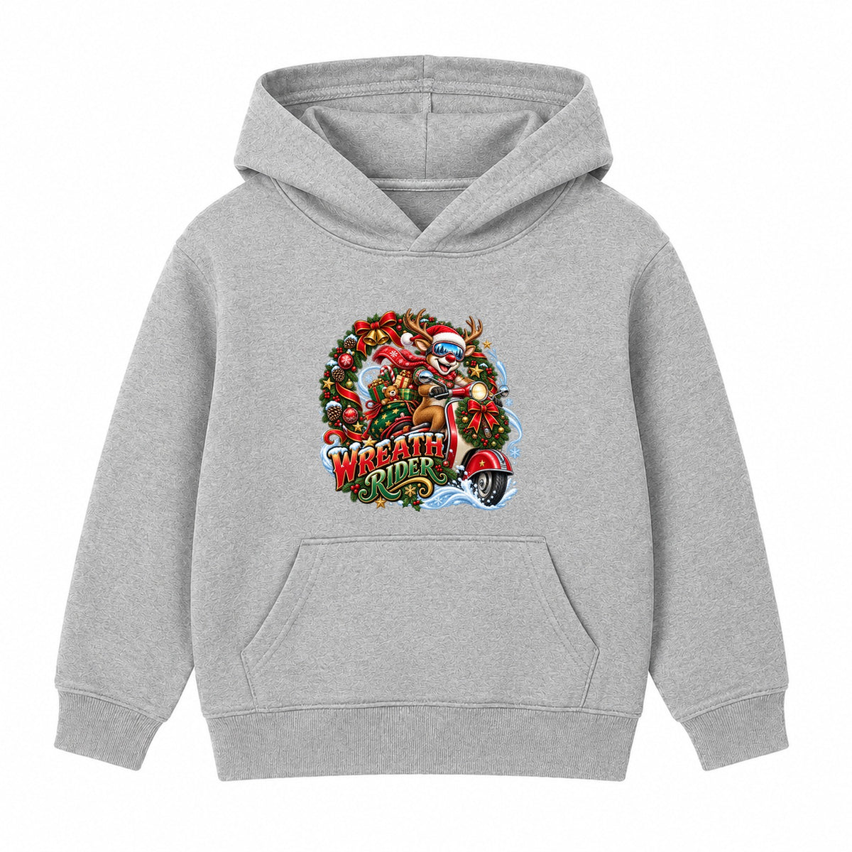 Wreath Rider kids Christmas hoodie - Heather Grey