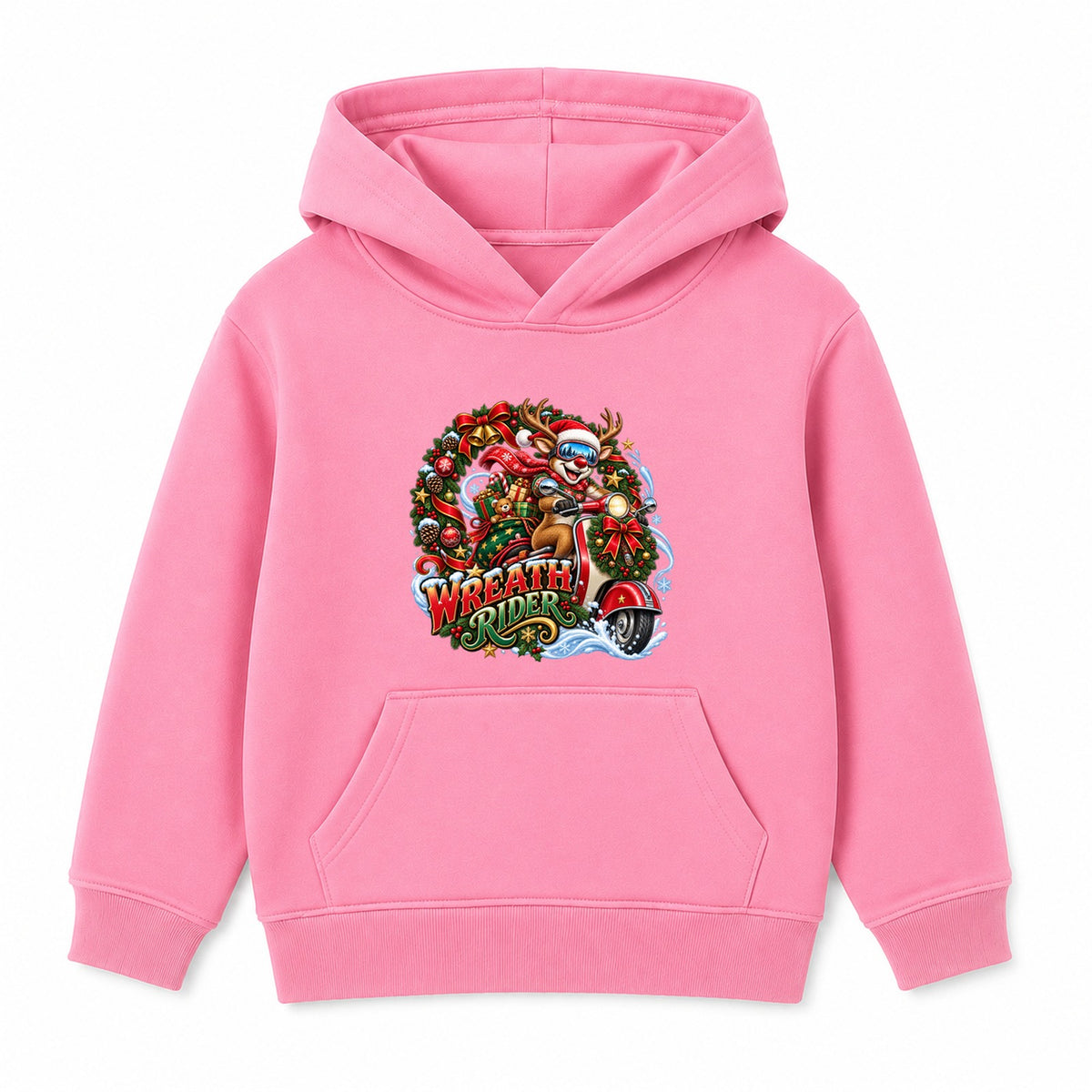 Wreath Rider kids Christmas hoodie - Pink