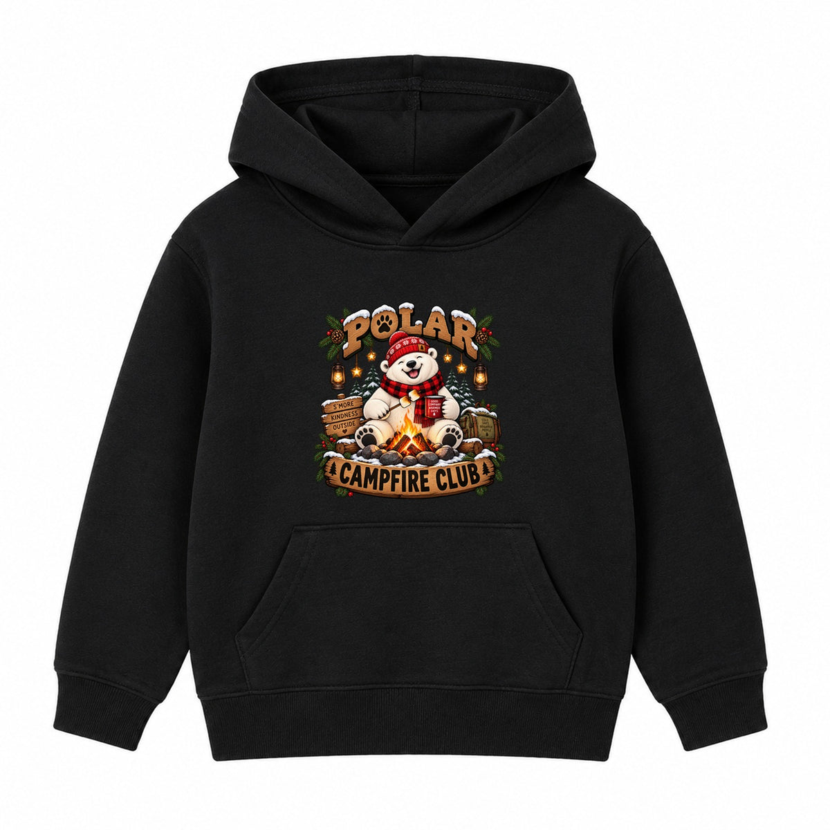 Polar Campfire Club kids Christmas hoodie - Black