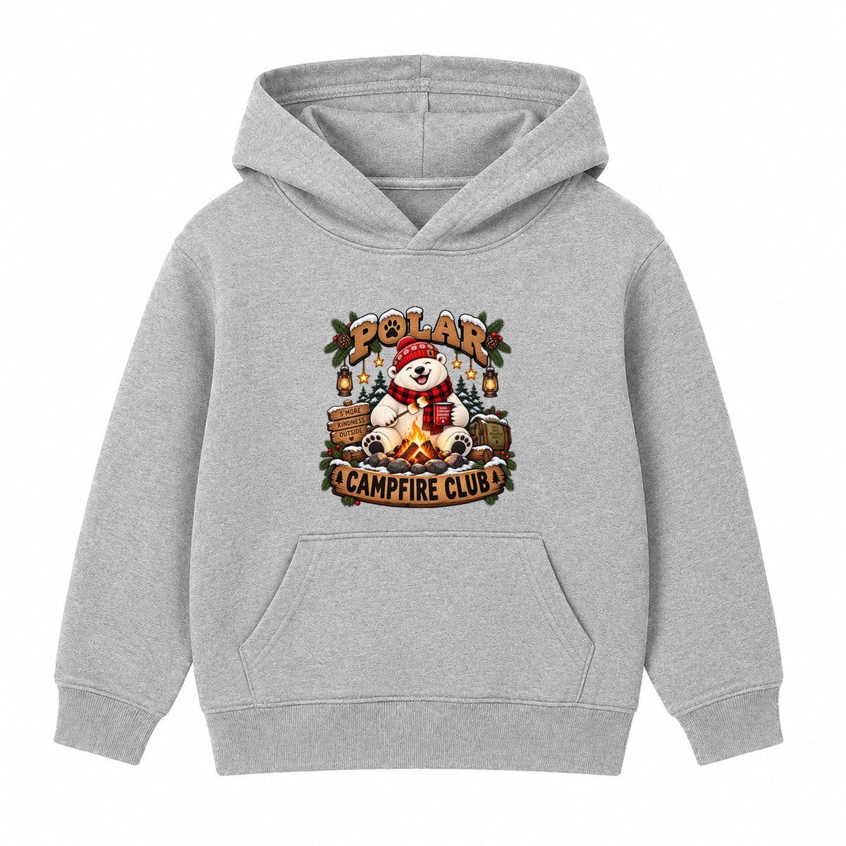 Polar Campfire Club kids Christmas hoodie - Heather Grey