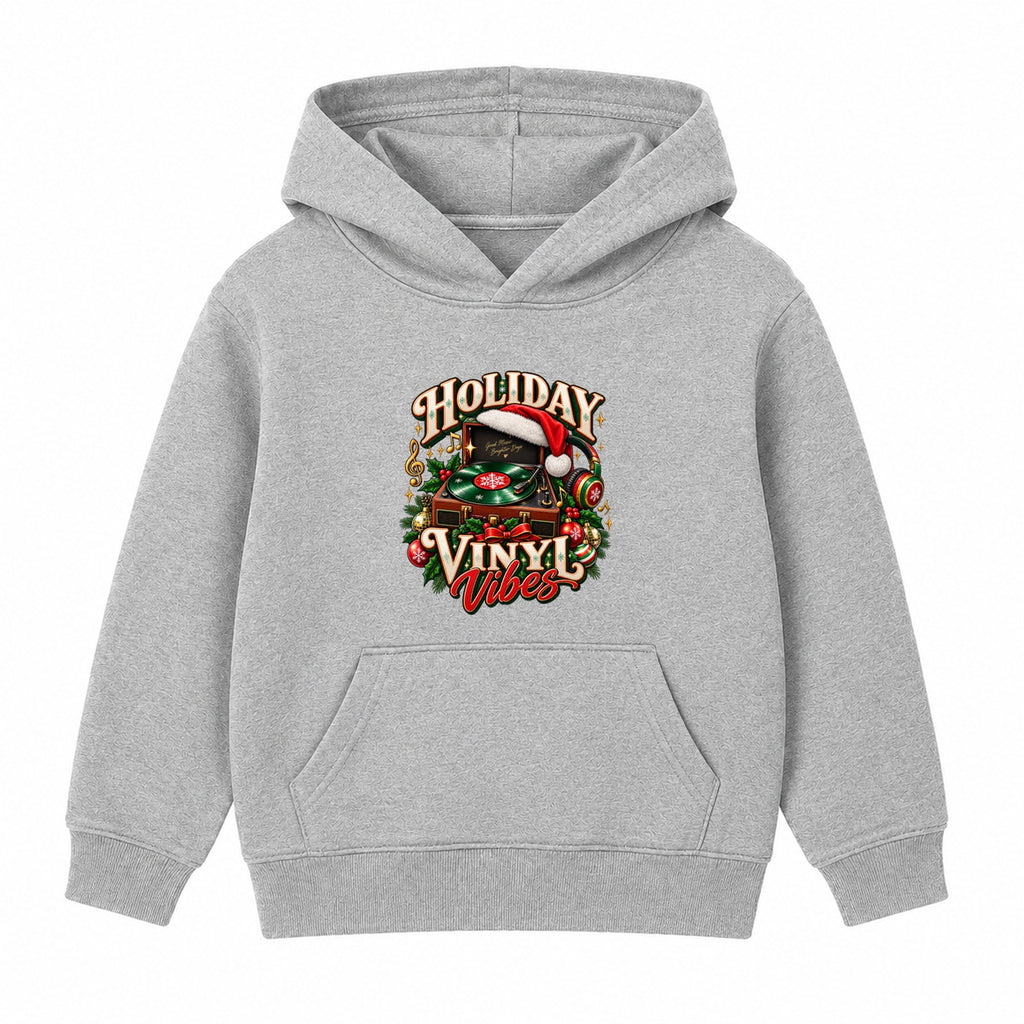 Holiday Vinyl Vibes adult Christmas hoodie - Heather Grey
