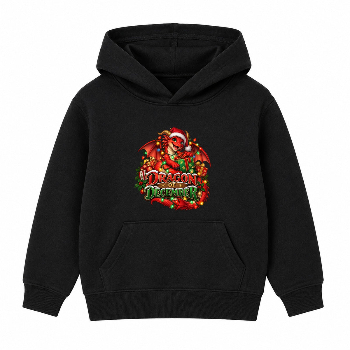 Dragon of December kids Christmas hoodie - Black
