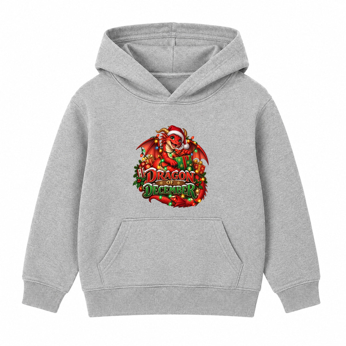 Dragon of December kids Christmas hoodie - Heather Grey