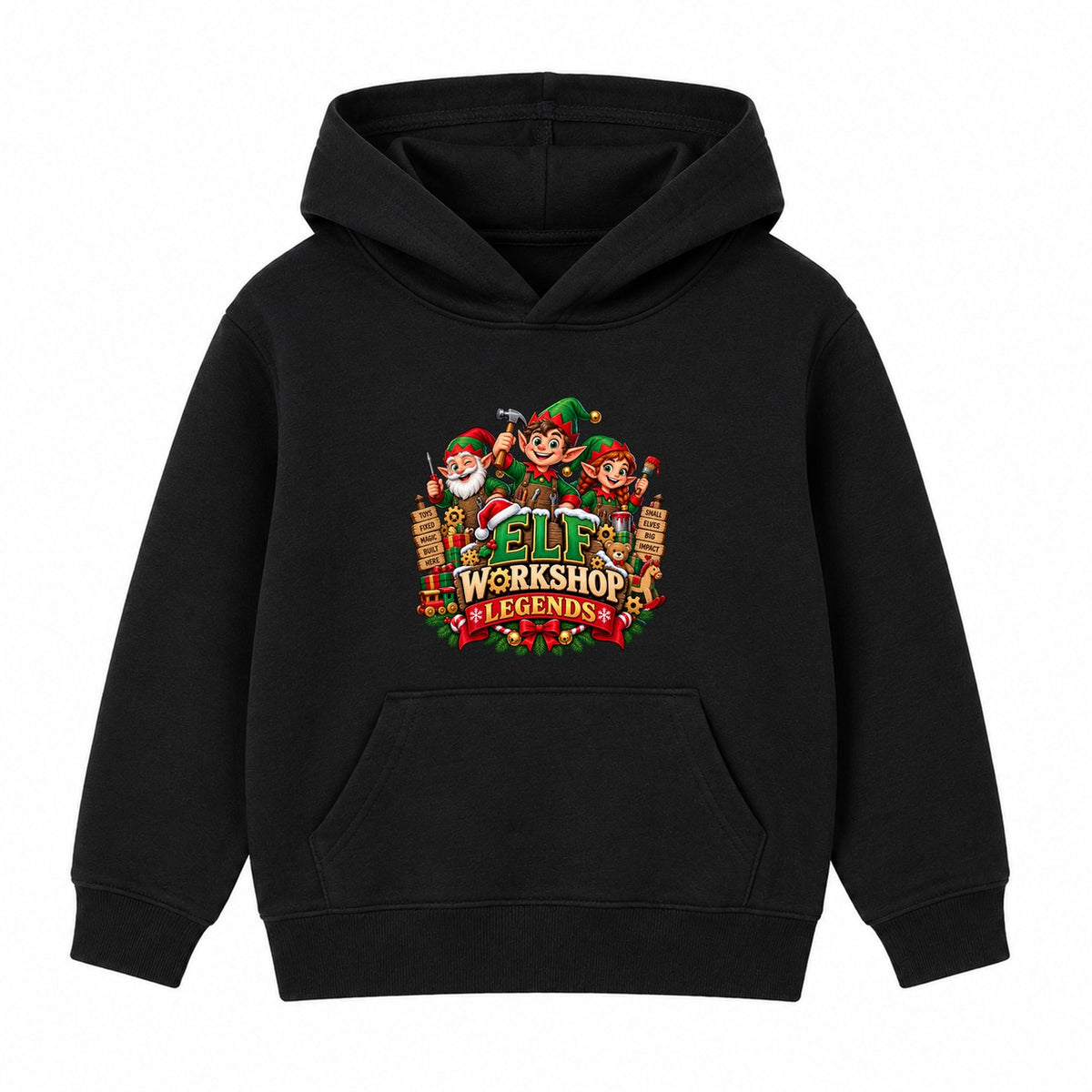 Elf Workshop Legends kids Christmas hoodie - Black