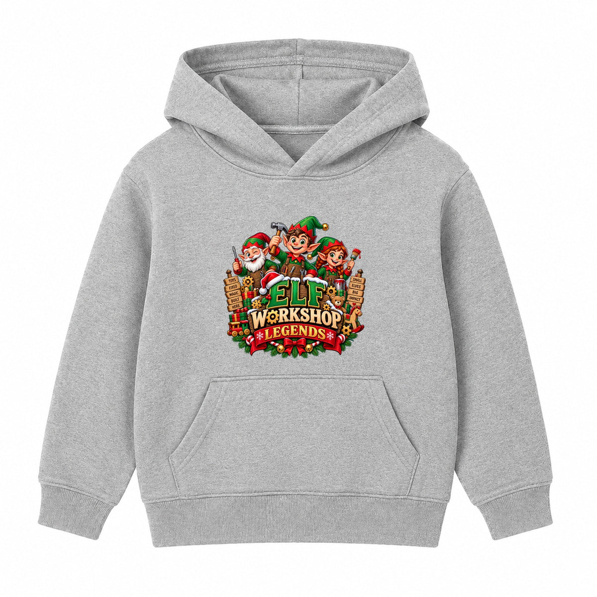 Elf Workshop Legends kids Christmas hoodie - Heather Grey
