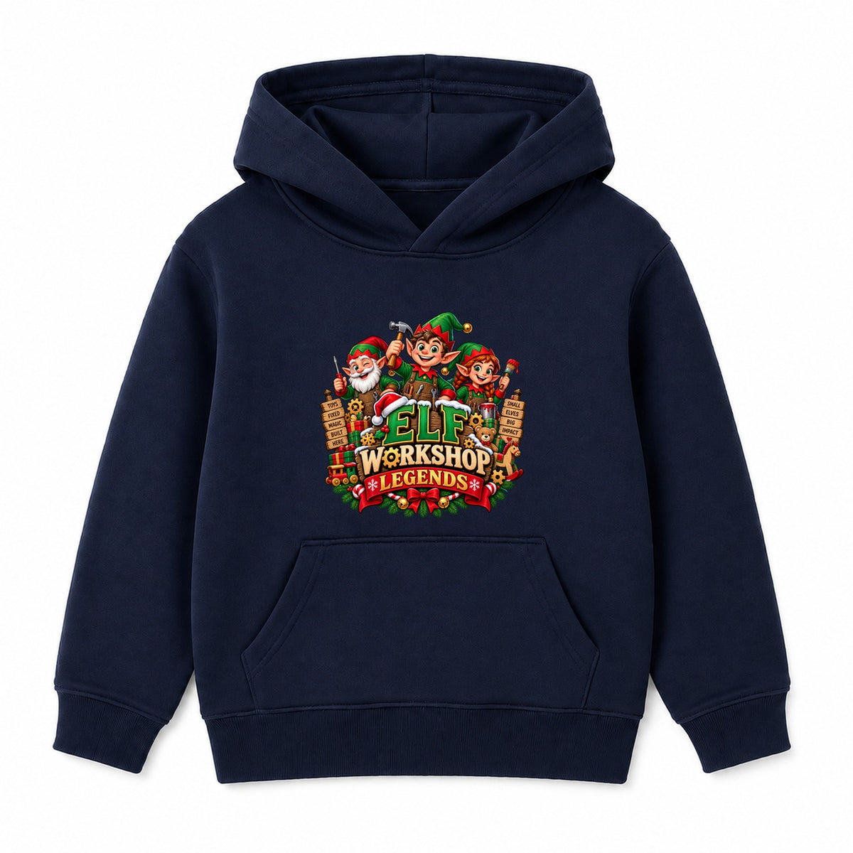Elf Workshop Legends kids Christmas hoodie - Navy