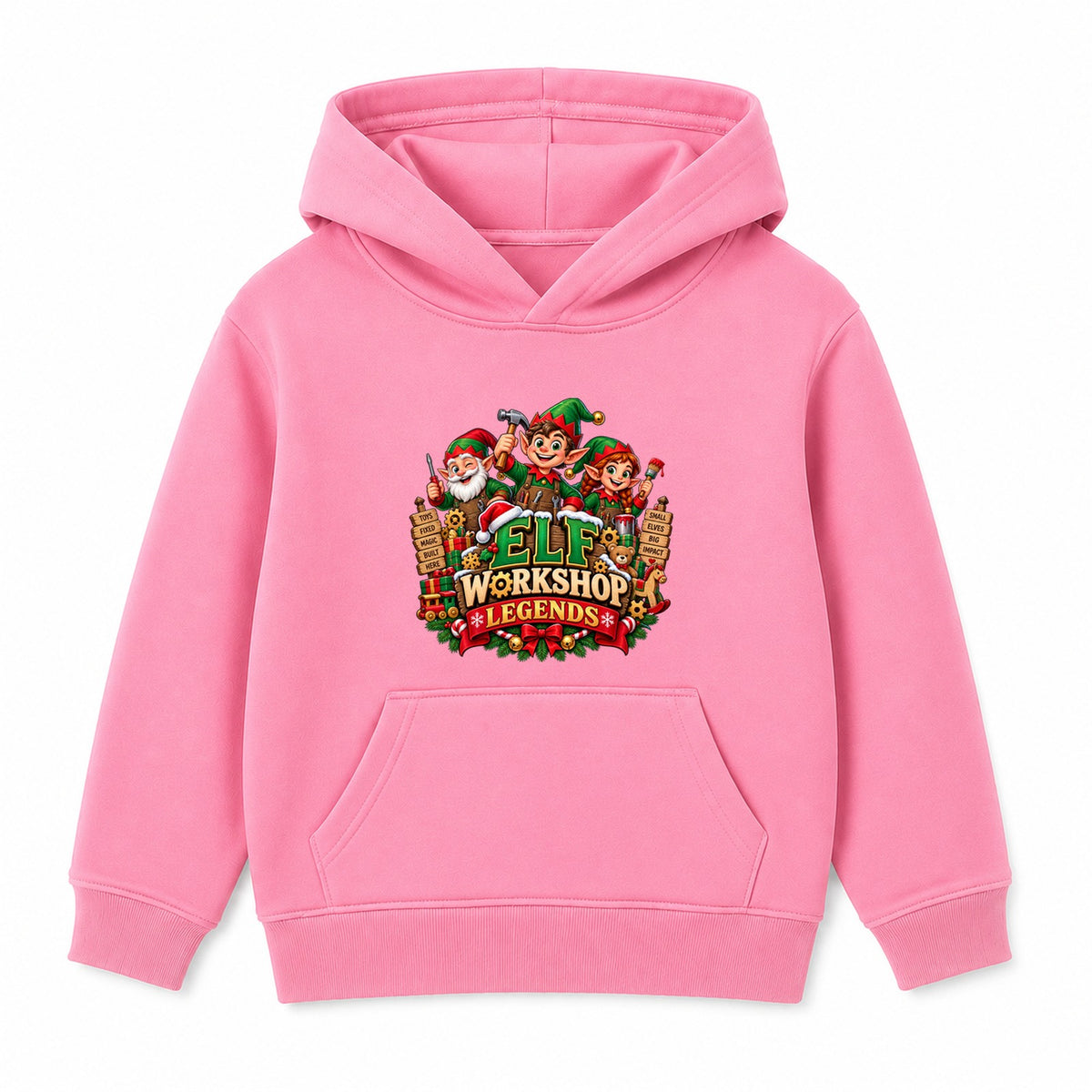 Elf Workshop Legends kids Christmas hoodie - Pink