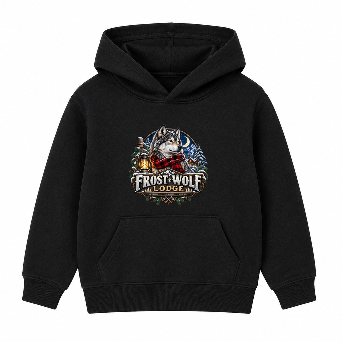 Frost Wolf Lodge adult Christmas hoodie - Black