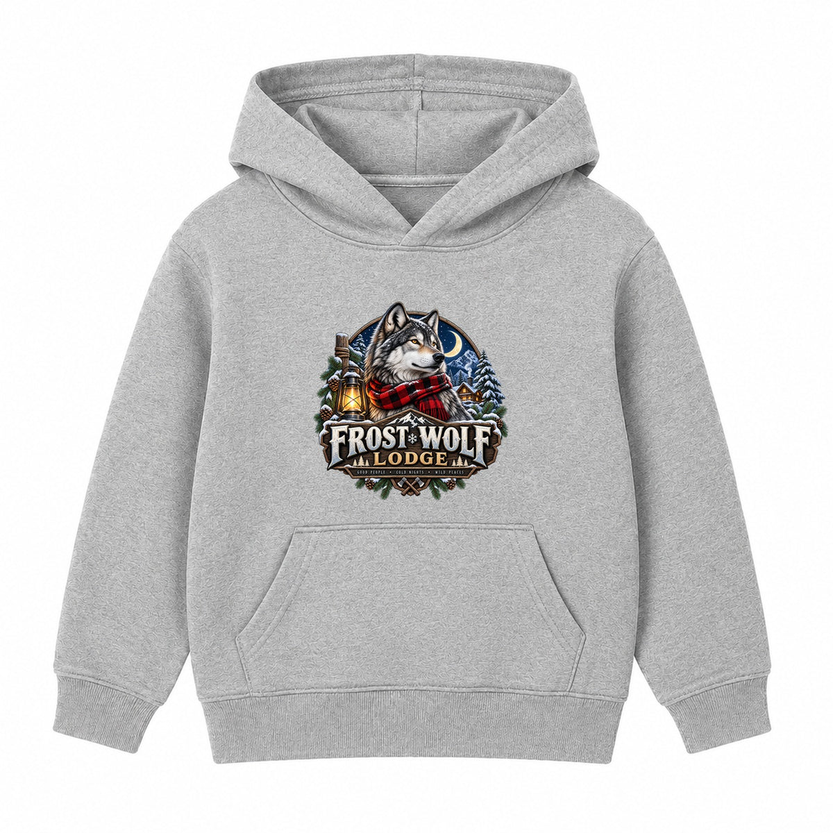 Frost Wolf Lodge adult Christmas hoodie - Heather Grey