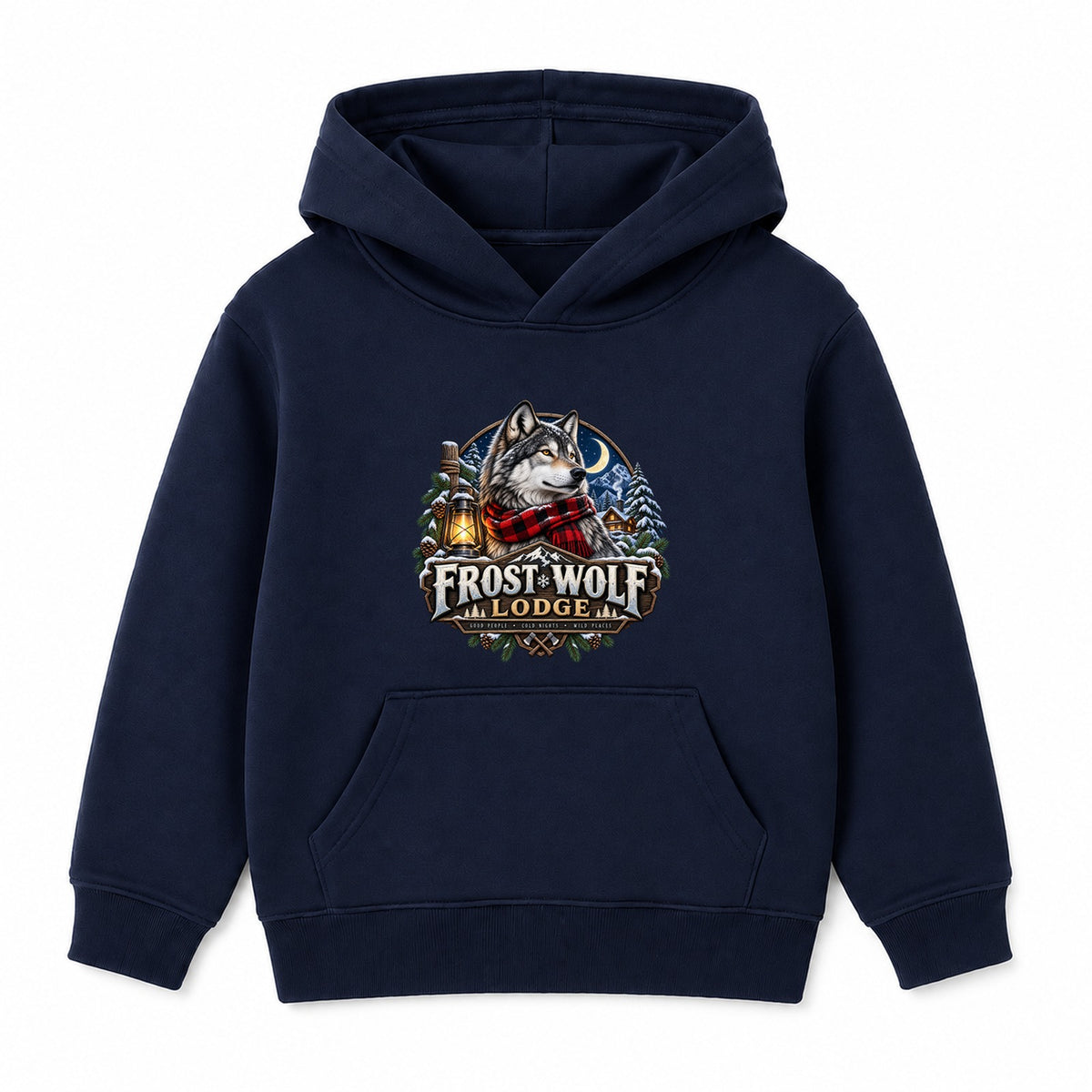 Frost Wolf Lodge adult Christmas hoodie - Navy