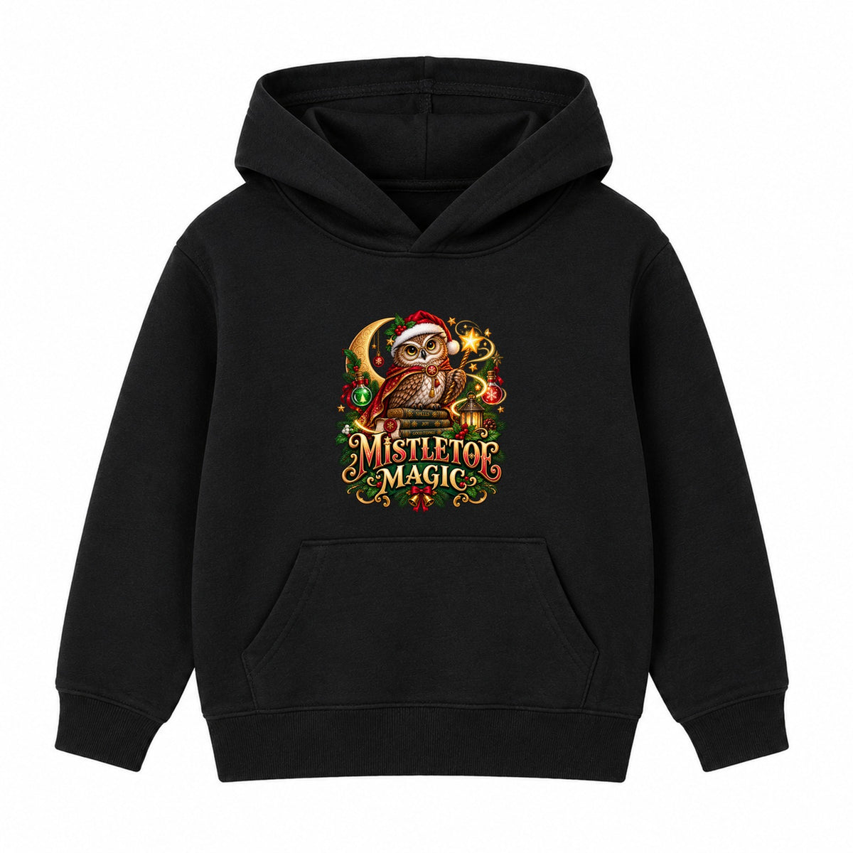 Mistletoe Magic kids Christmas hoodie - Black