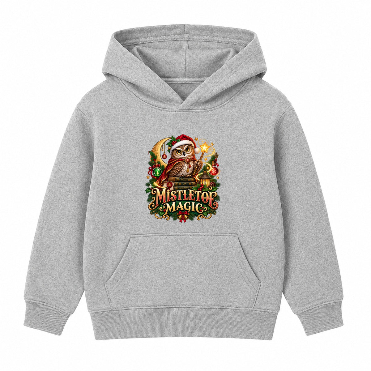 Mistletoe Magic kids Christmas hoodie - Heather Grey