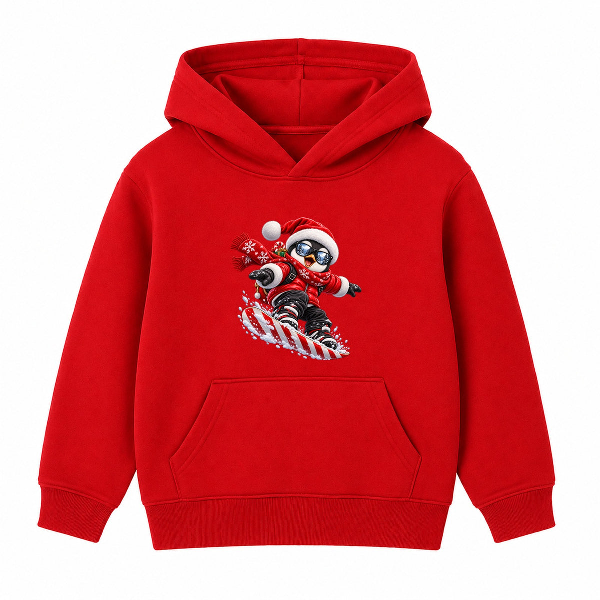 Snowboard Penguin kids Christmas hoodie - Red
