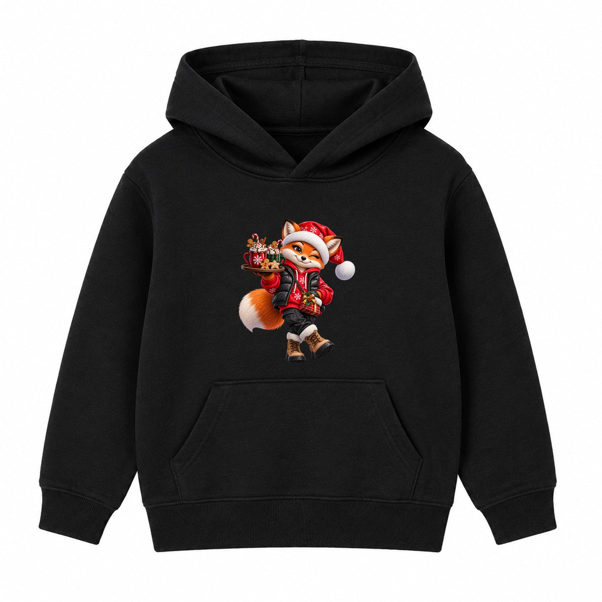Cocoa Fox kids Christmas hoodie - Black