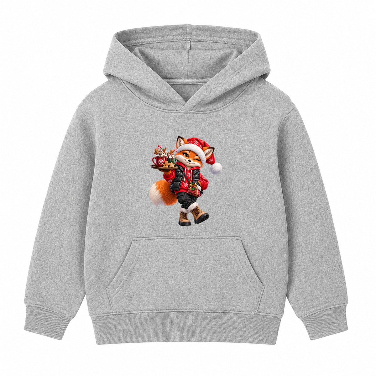 Cocoa Fox kids Christmas hoodie - Heather Grey