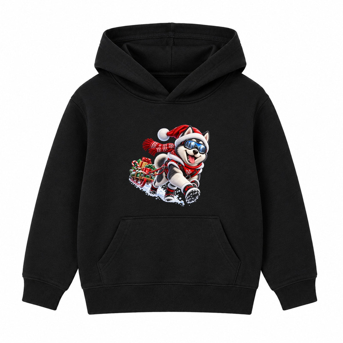 Husky Sled Run kids Christmas hoodie - Black