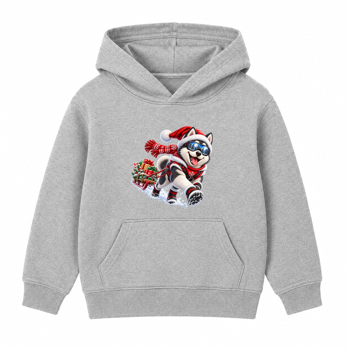 Husky Sled Run kids Christmas hoodie - Heather Grey