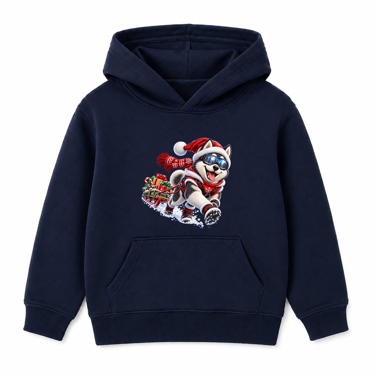 Husky Sled Run kids Christmas hoodie - Navy
