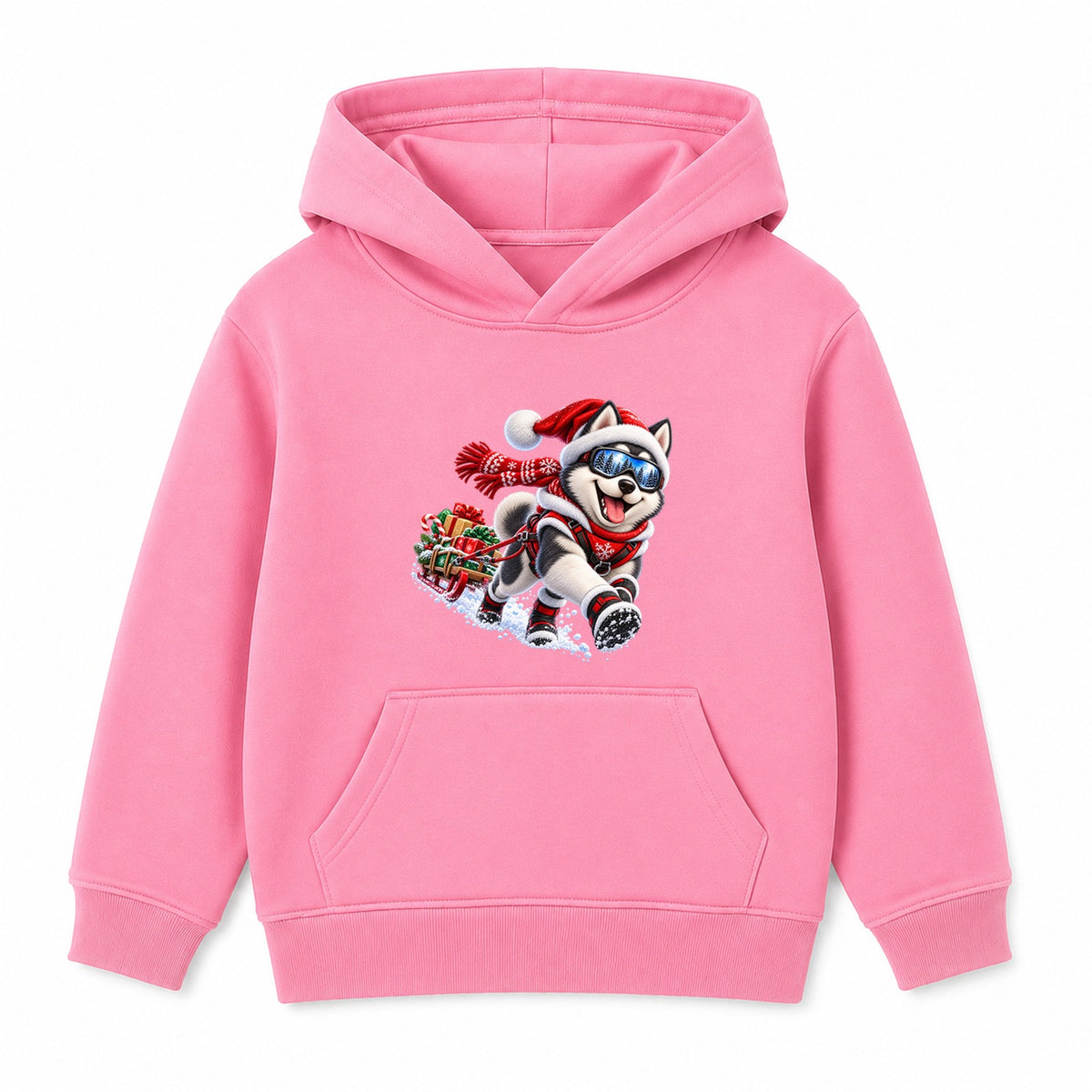 Husky Sled Run kids Christmas hoodie - Pink