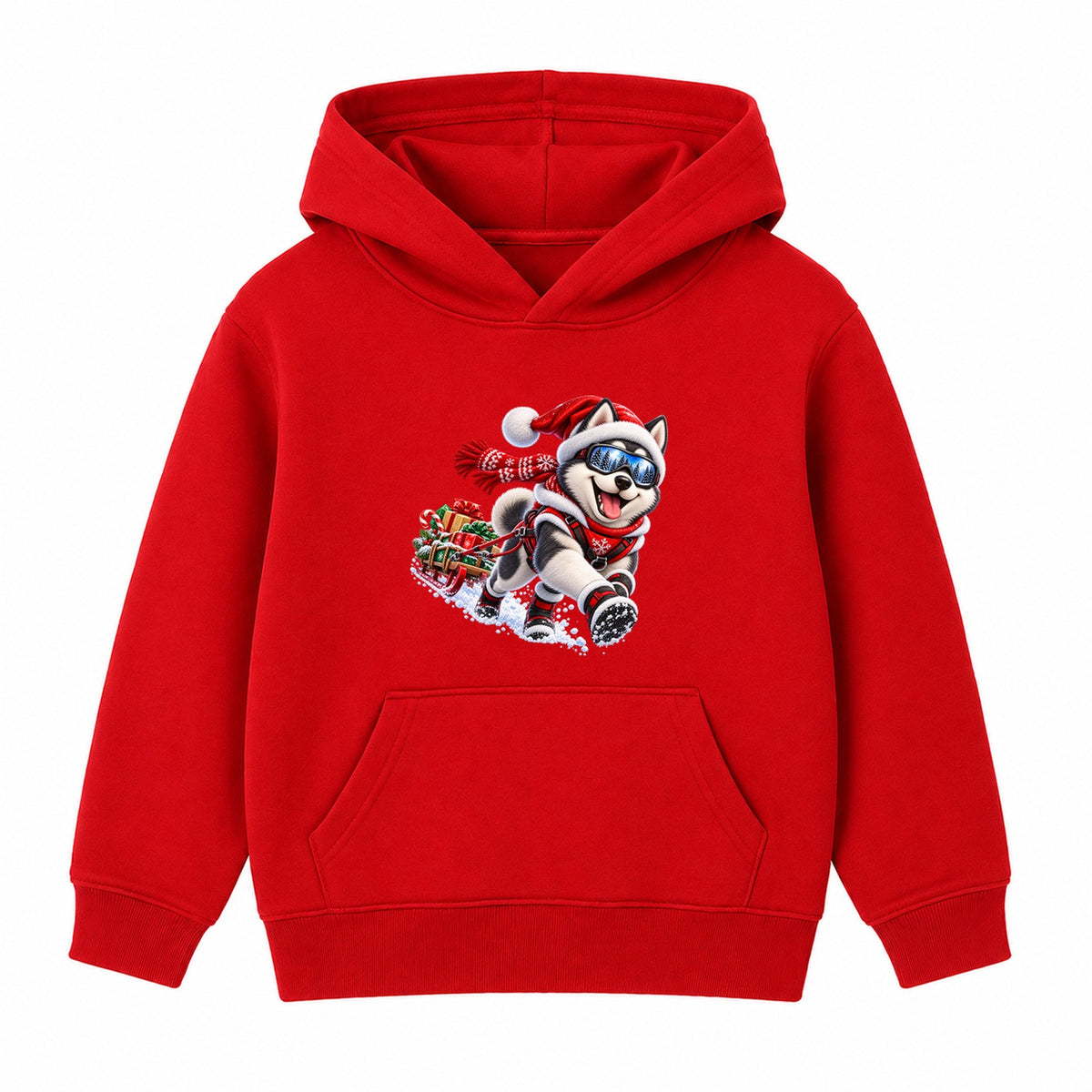 Husky Sled Run kids Christmas hoodie - Red
