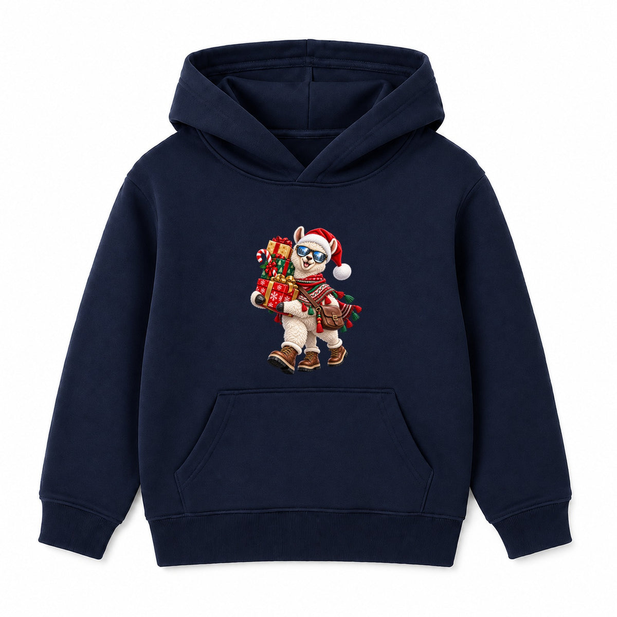 Llama Gift Run kids Christmas hoodie - Navy