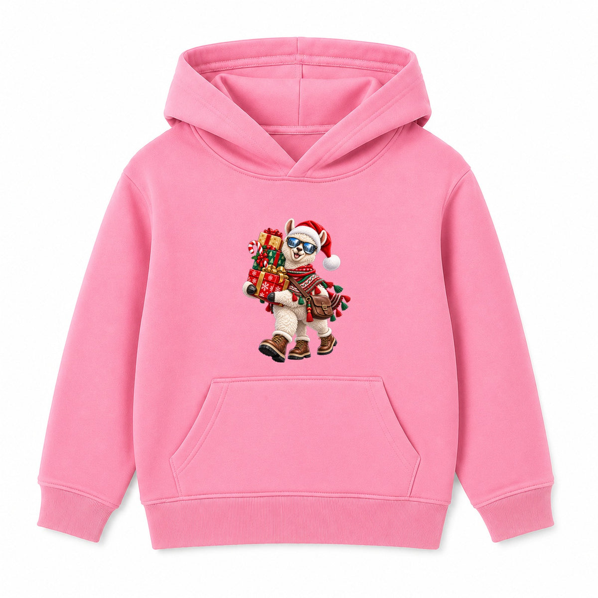 Llama Gift Run kids Christmas hoodie - Pink