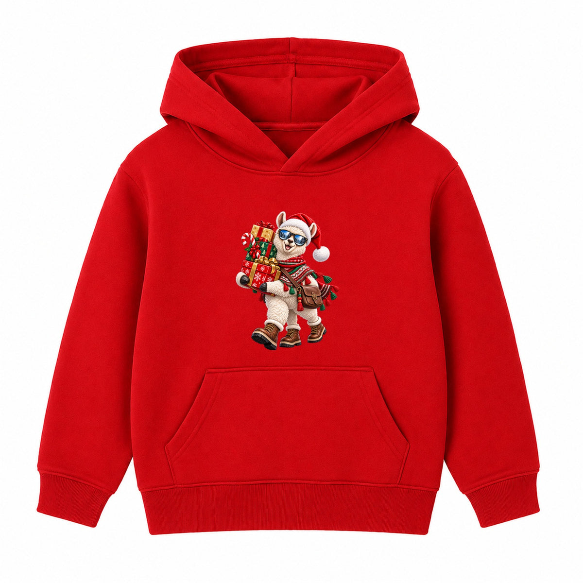 Llama Gift Run kids Christmas hoodie - Red