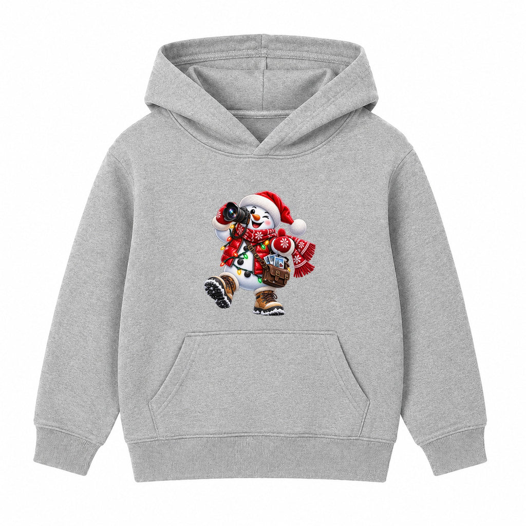Snowman Snapshot kids Christmas hoodie - Heather Grey