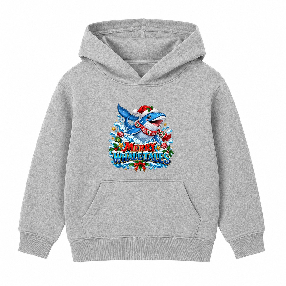 Merry Whale Tales kids Christmas hoodie - Heather Grey